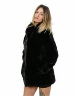 Black coat in horizontal mink with hood 46 72 cm long with external pockets - Image 3