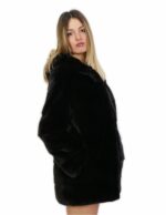 Black coat in horizontal mink with hood 48 72 cm long with external pockets - Image 4