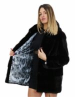 Black coat in horizontal mink with hood 48 72 cm long with external pockets - Image 7