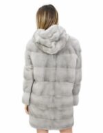 Grey horizontal mink coat with hood 50 84 cm long with external pockets - Image 6