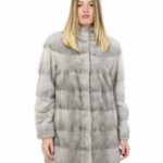 Cappottino zaffiro in visone orizzontale con pistagna 46 lungo 80 centimetri con coulisse vita