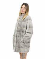 Sapphire coat in horizontal mink with pistagna 46 80 cm long with drawstring waist - Image 3