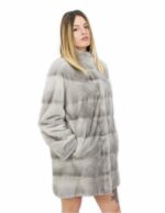 Sapphire coat in horizontal mink with pistagna 46 80 cm long with drawstring waist - Image 4