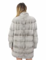 Sapphire coat in horizontal mink with pistagna 46 80 cm long with drawstring waist - Image 6