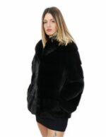 Black horizontal mink coat with hood 42 70 cm long with external pockets - Image 3