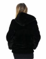 Black horizontal mink coat with hood 42 70 cm long with external pockets - Image 6