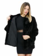 Black horizontal mink coat with hood 42 70 cm long with external pockets - Image 7