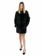 Black horizontal mink coat with pistagna 50 80 cm long with drawstring waist - Image 4