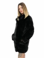 Black horizontal mink coat with pistagna 50 80 cm long with drawstring waist - Image 2