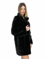 Black horizontal mink coat with pistagna 50 80 cm long with drawstring waist - Image 3