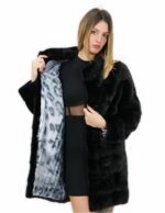 Black horizontal mink coat with pistagna 50 80 cm long with drawstring waist - Image 6
