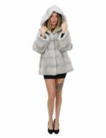 Coat 54 long 76 cm long horizontal mink sapphire with hood with external pockets - Image 5