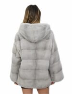 Coat 54 long 76 cm long horizontal mink sapphire with hood with external pockets - Image 6