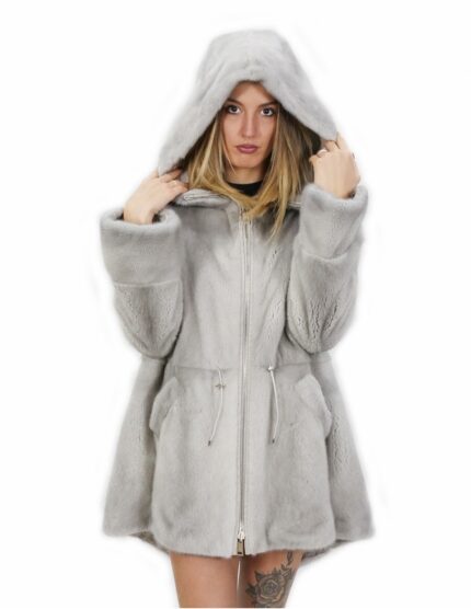 Cappotto 50 reversibile zaffiro intero e tessuto impermeabile zip manica lunga lungo 86 cm