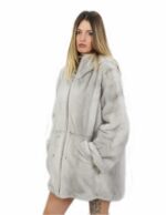 Cappotto 50 reversibile zaffiro intero e tessuto impermeabile zip manica lunga lungo 86 cm