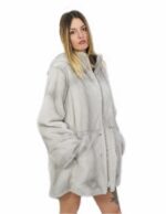 Cappotto 50 reversibile zaffiro intero e tessuto impermeabile zip manica lunga lungo 86 cm