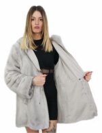 Cappotto 50 reversibile zaffiro intero e tessuto impermeabile zip manica lunga lungo 86 cm