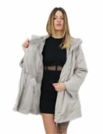 Cappotto 50 reversibile zaffiro intero e tessuto impermeabile zip manica lunga lungo 86 cm
