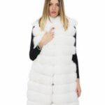 Gilet volpe e persiano 48 bianco ottico con cintura in pelle con borchie e tasche esterne
