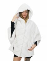 Pelliccia visone taglia 44 bianco mantella lungo 72 centimetri cappuccio donna