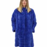 Cappotto 92 centimetri visone orizzontale pervinca 50 con tasche esterne e chiusura ganci