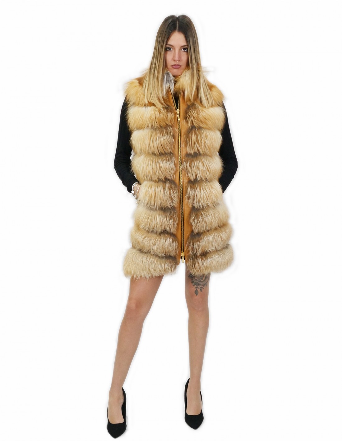 Лисий жилет натуральный цвет оранжевый 46 застежка-молния pistagna внешние карманы на молнии боковые молнии — изображение 5