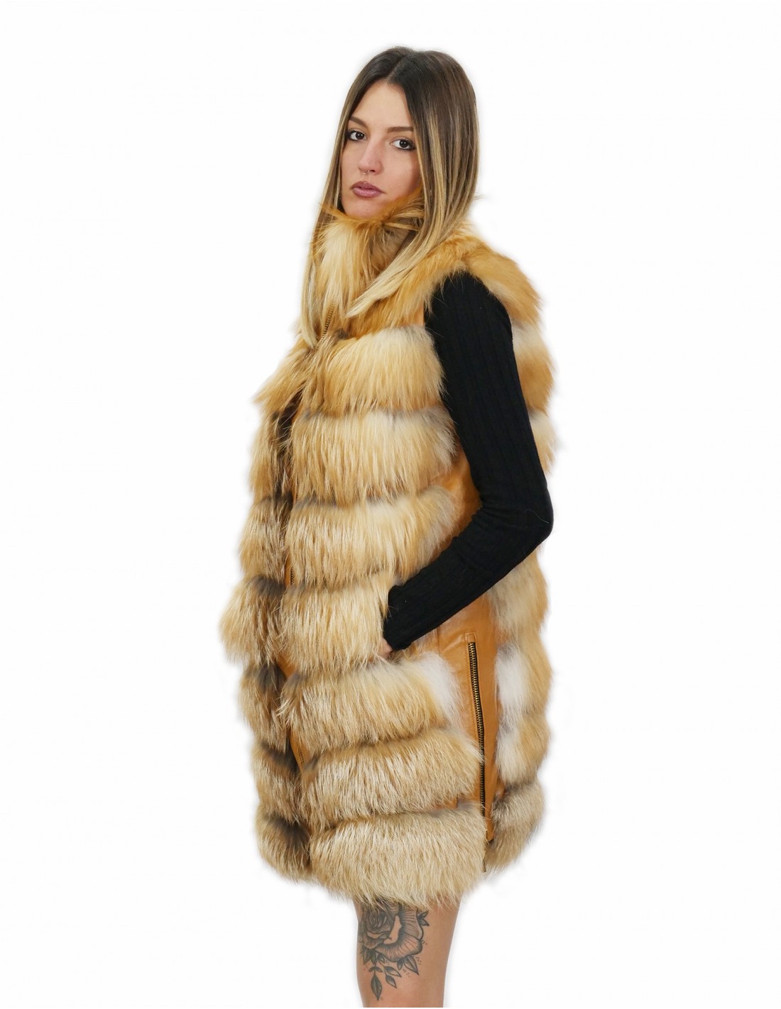 Лисий жилет натуральный цвет оранжевый 46 застежка-молния pistagna внешние карманы на молнии боковые молнии — изображение 3