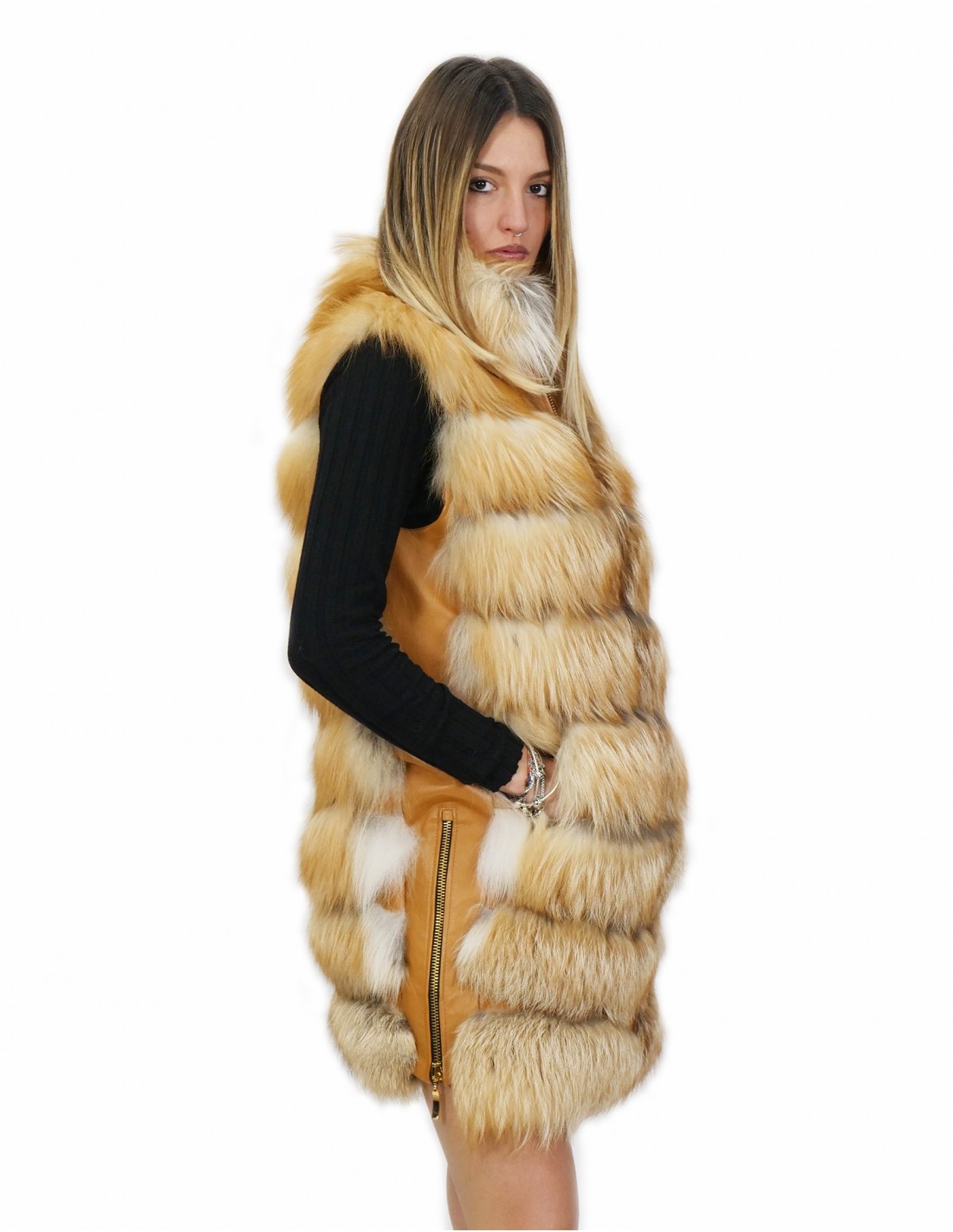 Лисий жилет натуральный цвет оранжевый 46 застежка-молния pistagna внешние карманы на молнии боковые молнии — изображение 4