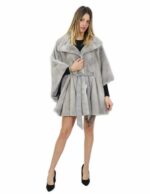 Mantella visone zaffiro 46 pelle intera cintura abbinata in vita collo pistagna tasche esterne