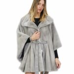 Mantella visone zaffiro 46 pelle intera cintura abbinata in vita collo pistagna tasche esterne