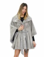 Mantella visone zaffiro 46 pelle intera cintura abbinata in vita collo pistagna tasche esterne