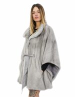 Mantella visone zaffiro 46 pelle intera cintura abbinata in vita collo pistagna tasche esterne