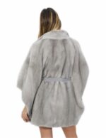 Mantella visone zaffiro 46 pelle intera cintura abbinata in vita collo pistagna tasche esterne