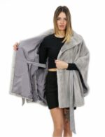 Mantella visone zaffiro 46 pelle intera cintura abbinata in vita collo pistagna tasche esterne