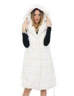 Gilet 94 cm bianco ottico visone orizzontale e rex 54 pelliccia cappuccio coulisse