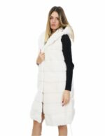 Vest 94 cm optic white horizontal mink and rex 54 fur drawstring hood - Image 3