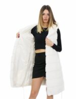Vest 94 cm optic white horizontal mink and rex 54 fur drawstring hood - Image 6