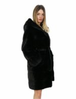 Black mink fur belt 42 100cm long coat with hood external pockets - Image 4