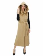 Long camel sleeveless in cashmere 48 with hook closure belt and external pockets - Image 5