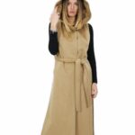 Smanicato cammello lungo in cashmere 48 con cintura chiusura ganci e tasche esterne