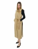 Long camel sleeveless in cashmere 48 with hook closure belt and external pockets - Image 3