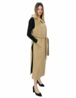 Long camel sleeveless in cashmere 48 with hook closure belt and external pockets - Image 4