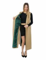 Long camel sleeveless in cashmere 48 with hook closure belt and external pockets - Image 7