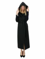 Long black sleeveless in cashmere 42 with hook closure belt and external pockets - Image 5