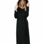 Smanicato nero lungo in cashmere 50 con cintura chiusura ganci e tasche esterne