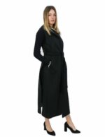 Long black sleeveless in cashmere 50 with hook closure belt and external pockets - Image 4