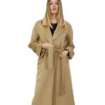 Cappotto collo sciallato in cashmere 50 di alta qualita colore cammello e tasche esterne