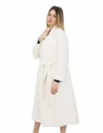 Coat 46 white color 130 cm long shawl collar in high quality cashmere and external pockets - Image 3