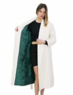 Coat 46 white color 130 cm long shawl collar in high quality cashmere and external pockets - Image 7