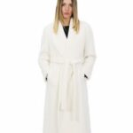 Cappotto 50 colore bianco lungo 130 centimetri collo sciallato in cashmere di alta qualita e tasche esterne